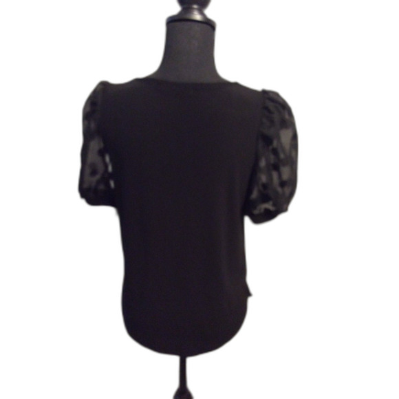 New NWT 89th + Madison Black Tee Sheer Puff Sleeves Small S - Picture 2 of 3